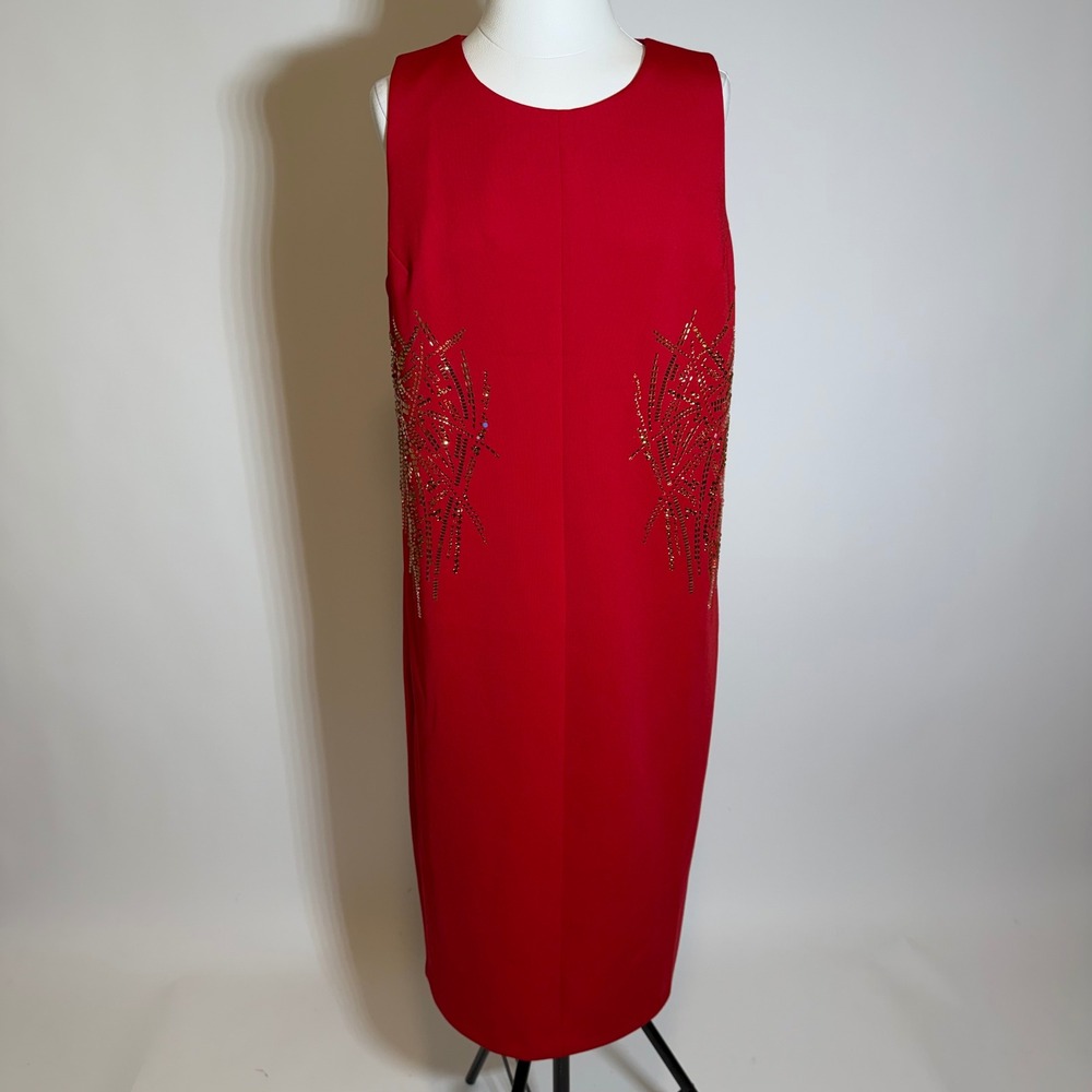 NWD Andrew Marc Red/Gold Embellished Sleeveless Sheath Dress Womens Plus Size 16